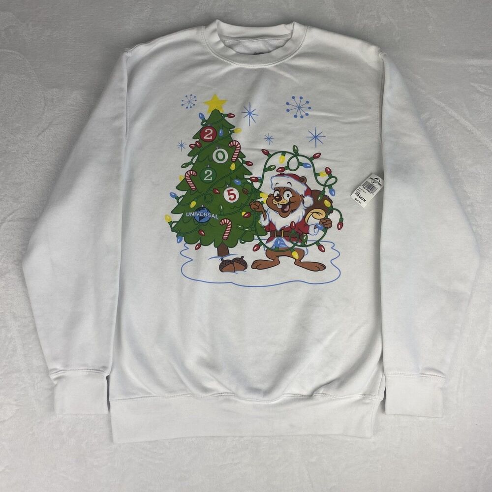 Universal Studios Earl the Squirrel Christmas Sweatshirt Womens Medium White
